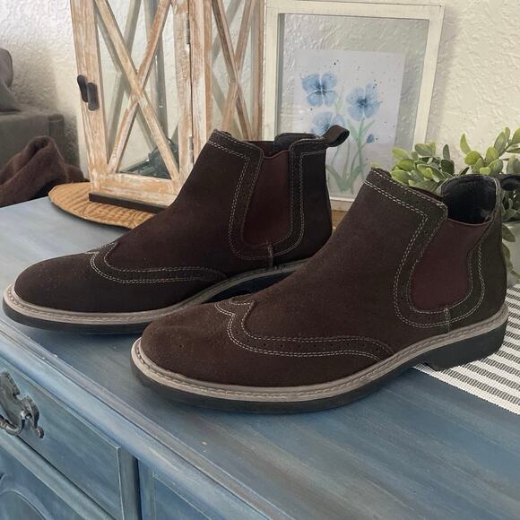 Perry Ellis Brown Suede Pull On Size 10 Chelsea Casual - Picture 1 of 8
